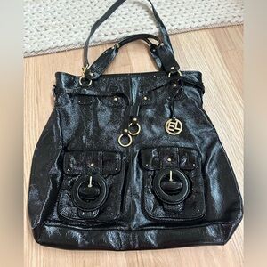 Elliott Luca black patent leather purse with gold detailing